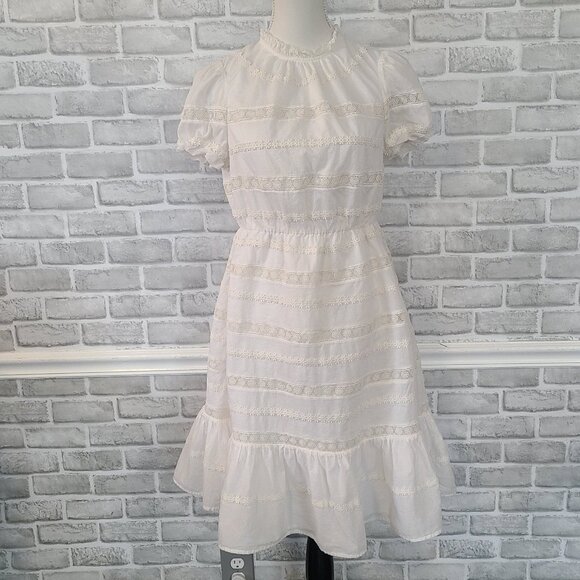 J.Crew Puff Sleeve Daisy Chain Dress White Cotton Cottagecore Feminine Ruffled 6 - Picture 11 of 11